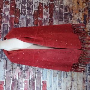 Suede Leather Fringed Shawl/Cape With Silver Stud Accents